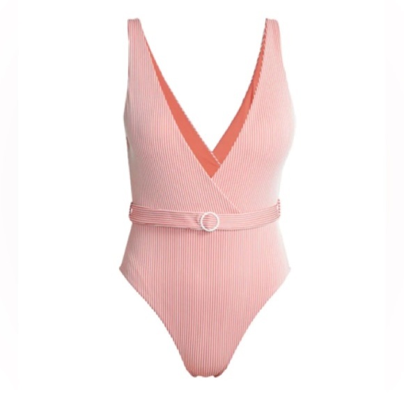 NWT Onia Michelle One Piece Swimsuit Striped Rib Spiced Coral White Red Large - Picture 3 of 12